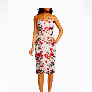 Brand new, unused Black Halo “Lena” white floral strapless dress, size 6.